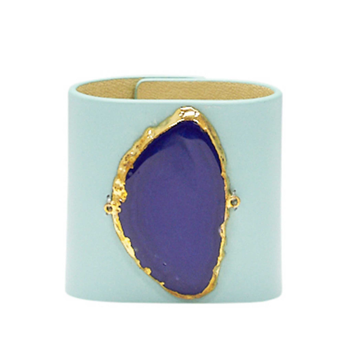 LOVED CUFF - MOONSTONE WHITE LEATHER WITH BLUE AGATE – S.1.02.006.1069