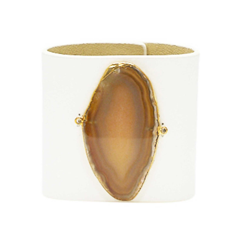 LOVED CUFF - MOONSTONE WHITE LEATHER WITH BROWN AGATE – S.1.03.001.1084