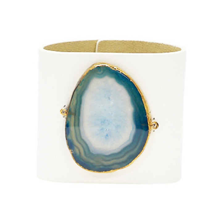 LOVED CUFF - MOONSTONE WHITE LEATHER WITH BLUE AGATE – S.1.03.002.1090