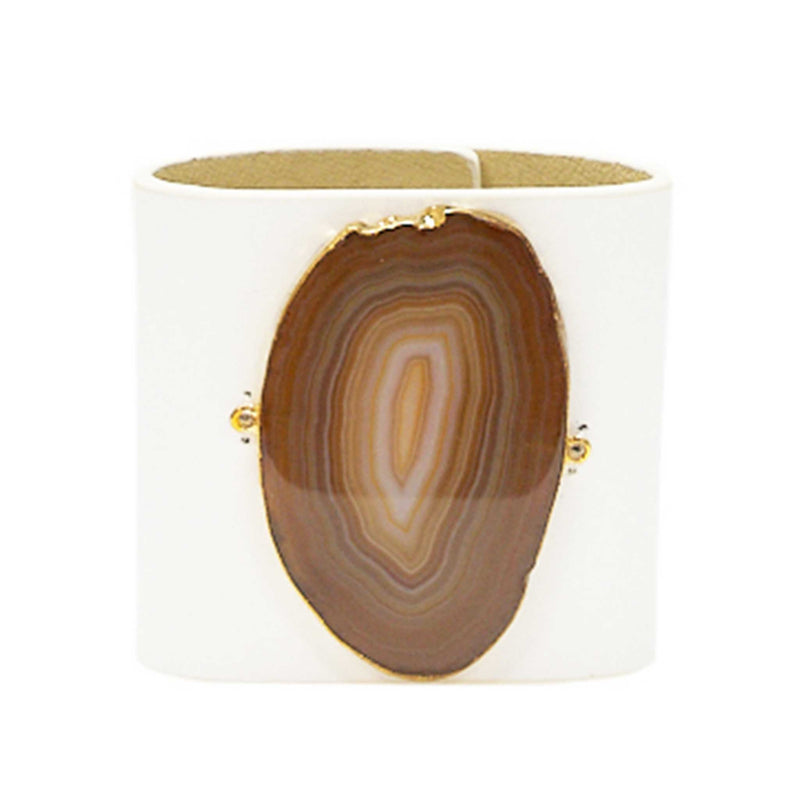 LOVED CUFF - MOONSTONE WHITE LEATHER WITH BROWN AGATE – S.1.03.004.1095