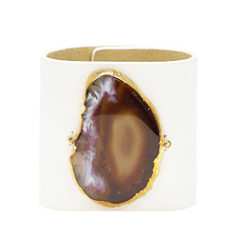 LOVED CUFF - MOONSTONE WHITE LEATHER WITH BROWN AGATE – S.1.03.004.1096