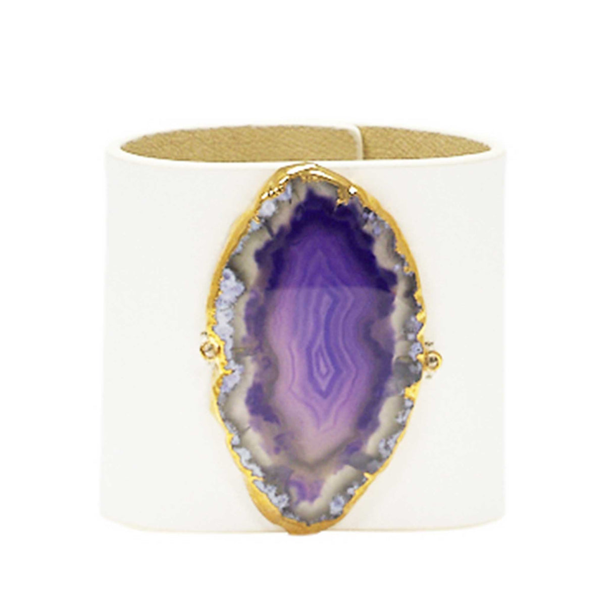 LOVED CUFF - MOONSTONE WHITE LEATHER WITH PURPLE AGATE – S.1.03.006.1099