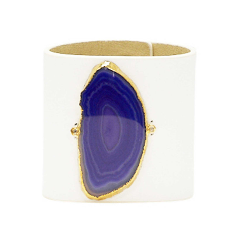 LOVED CUFF - MOONSTONE WHITE LEATHER WITH PURPLE AGATE – S.1.03.006.1200