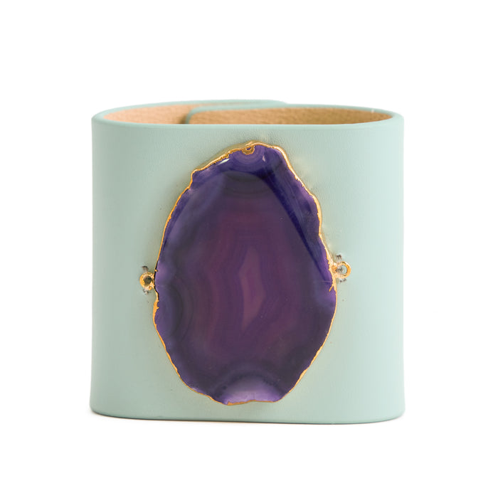 Loved Cuff - Aquamarine Leather with Purple Agate