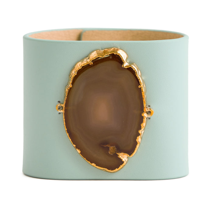 Loved Cuff - Aquamarine Leather with Brown Agate