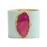 Loved Cuff - Aquamarine Leather with Pink Agate