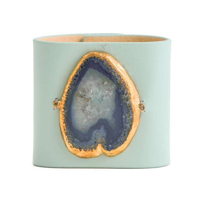 Loved Cuff - Aquamarine Leather with Blue Agate