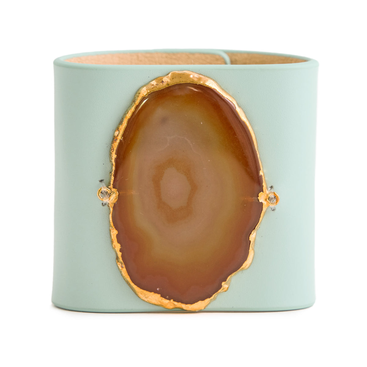 Loved Cuff - Aquamarine Leather with Yellow Agate