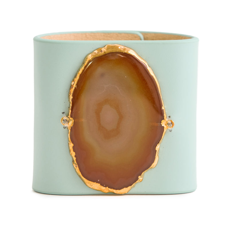Loved Cuff - Aquamarine Leather with Yellow Agate