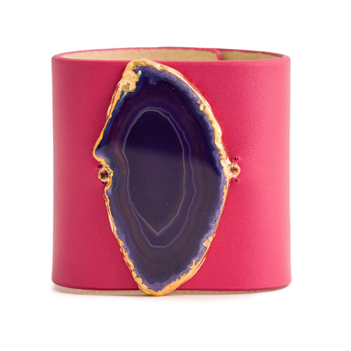 Loved Cuff - Pink Ruby Leather with Purple Agate