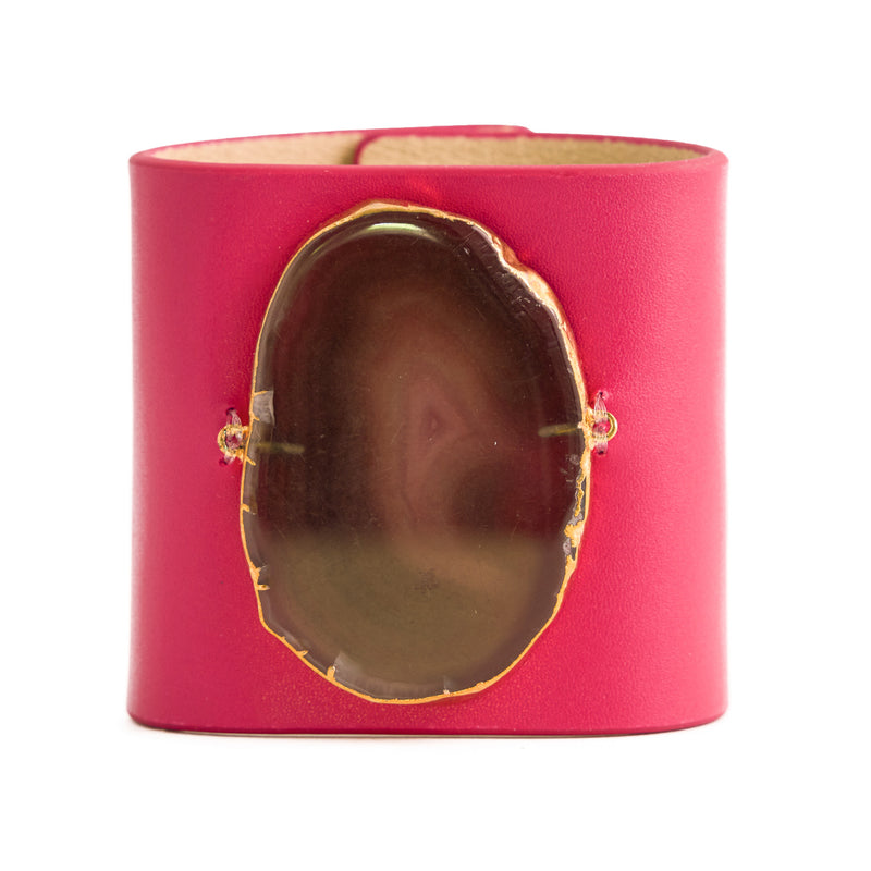 Loved Cuff - Pink Ruby Leather with Brown Agate