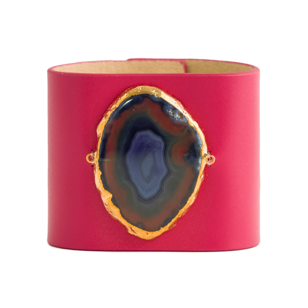 Loved Cuff - Pink Ruby Leather with Blue Agate