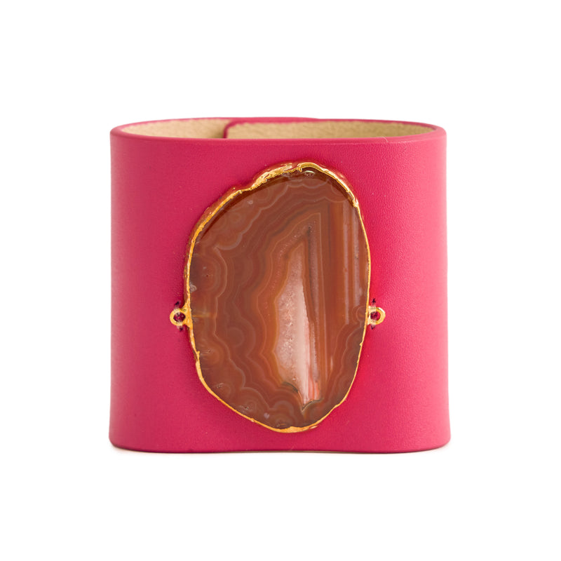 Loved Cuff - Pink Ruby Leather with Yellow Agate
