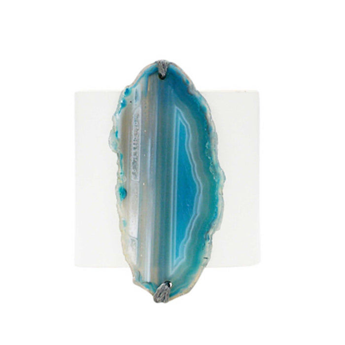HANDCRAFTED CUFF - WHITE LEATHER BLUE AGATE - 6CMWHBL1.2