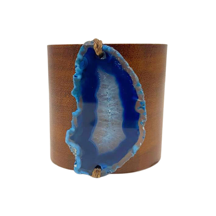 HANDCRAFTED CUFF - BROWN LEATHER WITH BLUE AGATE - 6CMBRBL1.5